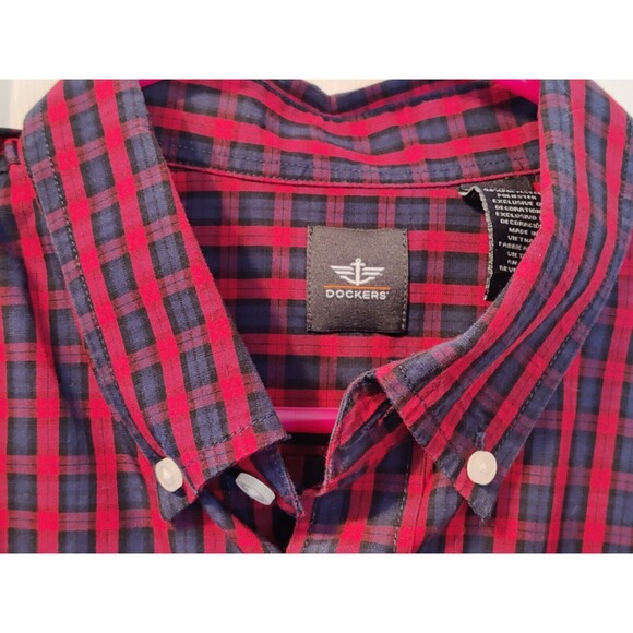 Dockers Long Sleeve Red-Blue Plaid Button Down Shirt Size XL - Picture 6 of 8